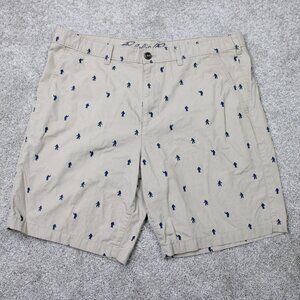 Eddie Bauer AOP Chino Shorts Mens 36 Brown Bigfoot All Over Print w/ 9" inseam